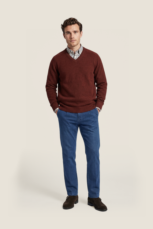 Klassischer Lammwollpullover mit V-Ausschnitt | Rot