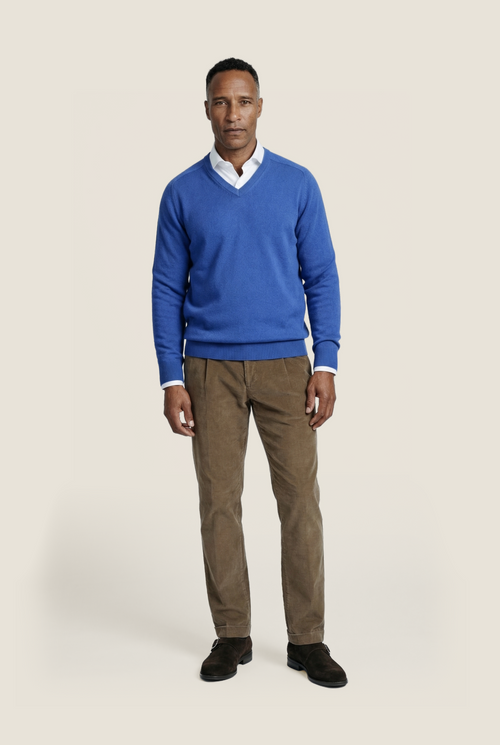 Pullover klassiek Lamswol v-hals | Blauw