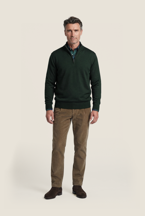 Merinowollpullover mit Reißverschlusskragen | Grün