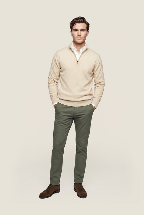 Merinowollpullover mit Reißverschlusskragen | Beige