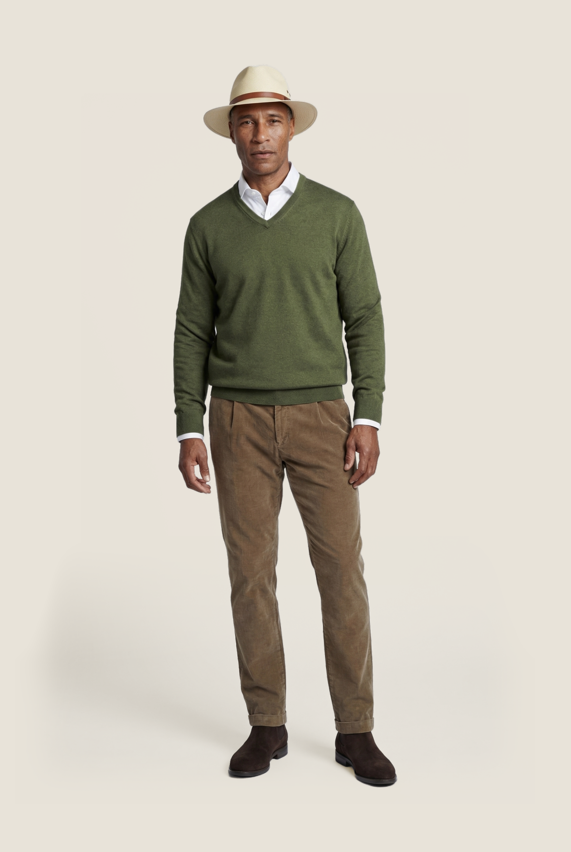 Sweater V-Neck Cotton/Cashmere | Green