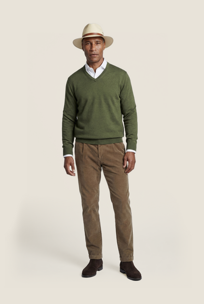 Sweater V-Neck Cotton/Cashmere | Green