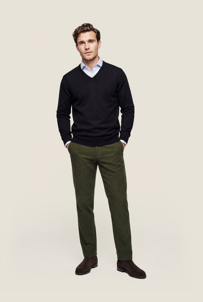 Sweater V-Neck Cotton/Cashmere | Navy Blue