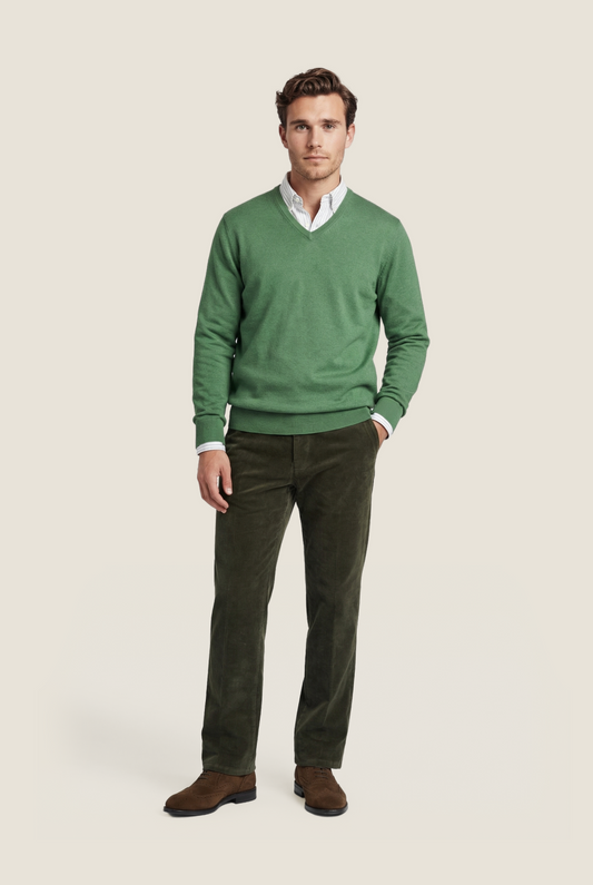 Cotton/Cashmere V-Hals Pullover | Groen