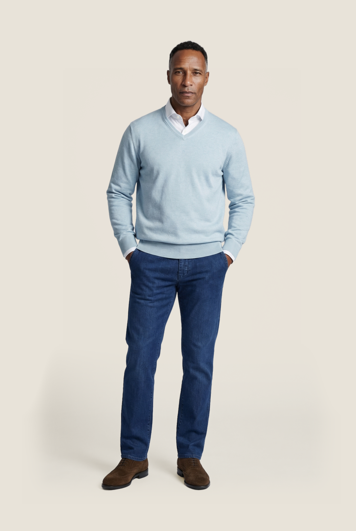 Pullover V-Hals Cotton/Cashmere | Licht Blauw