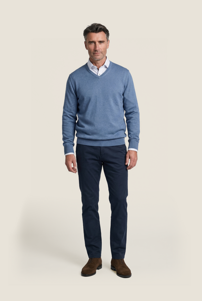 Sweater V-Neck Cotton/Cashmere | Blue