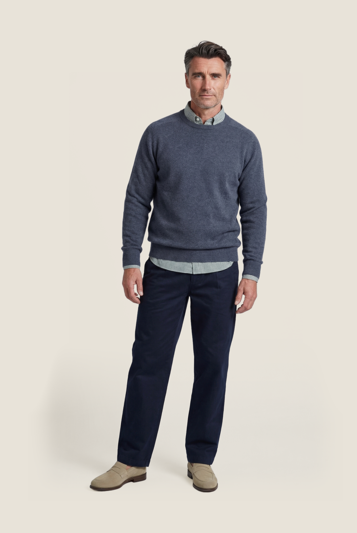 Rundhalspullover aus Lammwolle | Denimblau