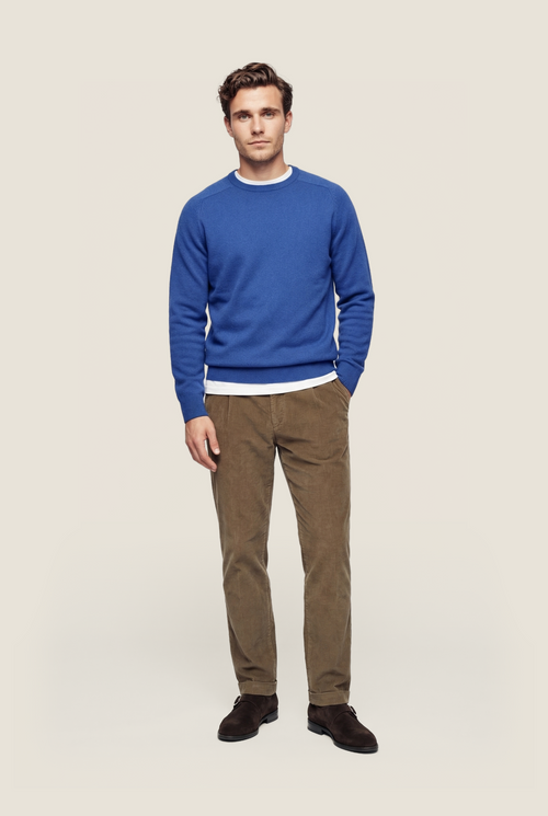 Rundhalspullover aus Lammwolle | Blau