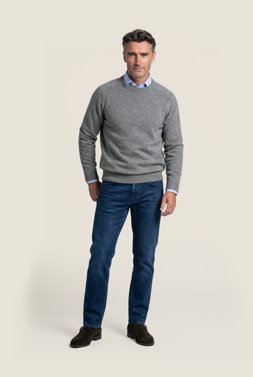 Rundhalspullover aus Lammwolle | Grau