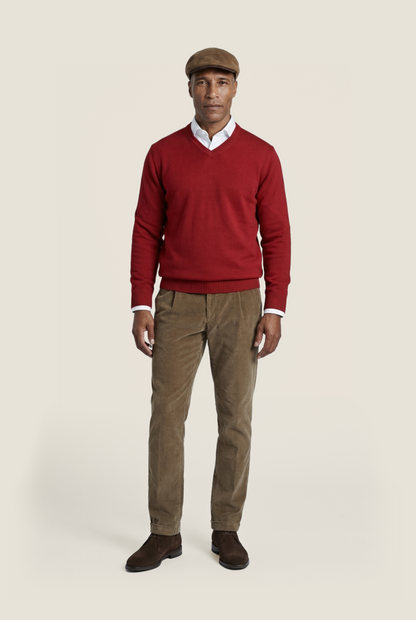 Katoen V-Hals Pullover | Rood