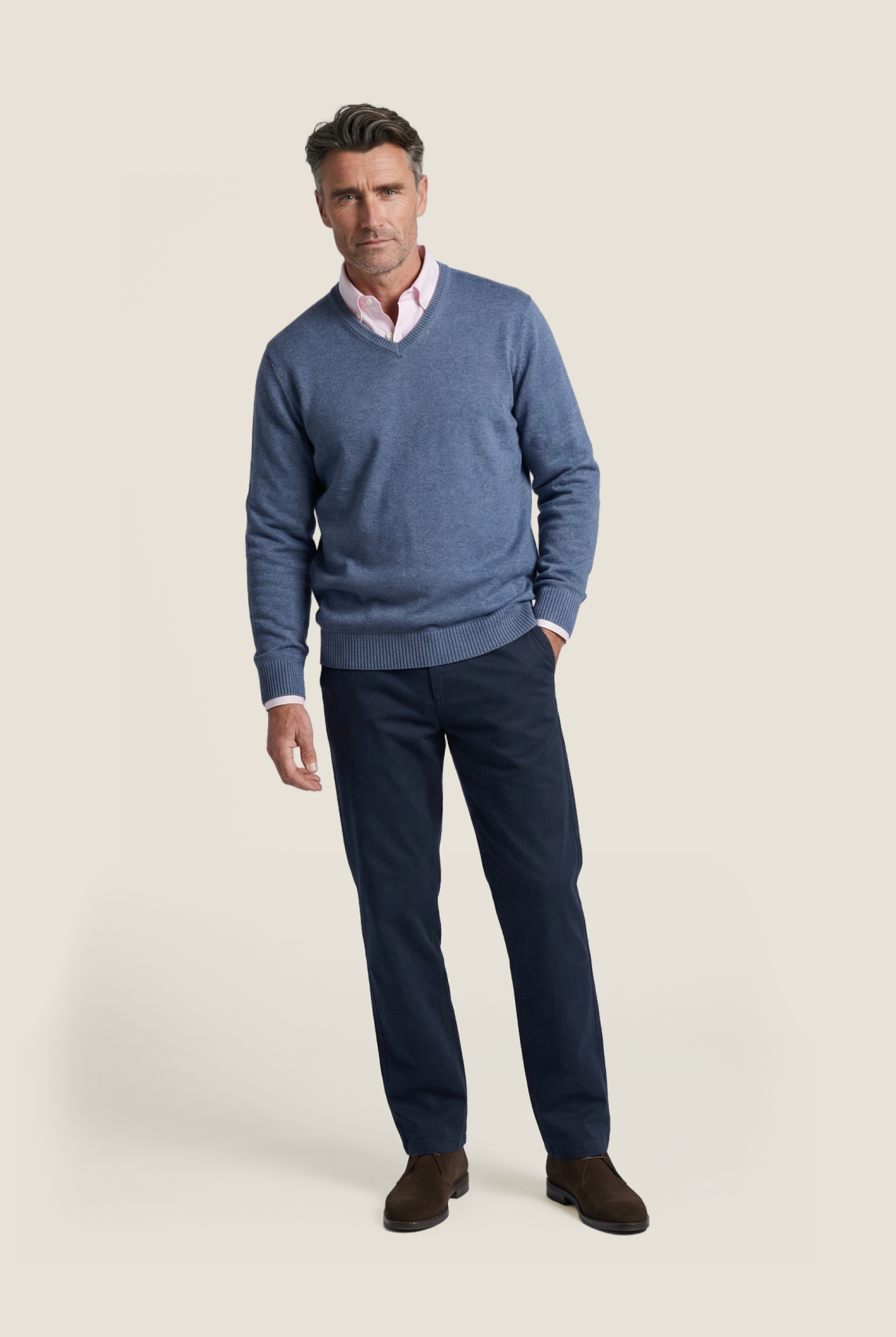 Katoen V-Hals Pullover | Light Indigo