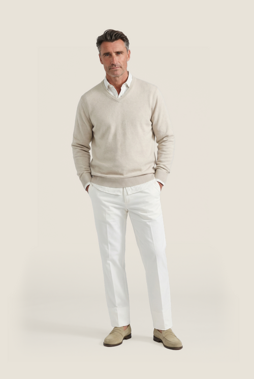 Baumwollpullover mit V-Ausschnitt | Braun