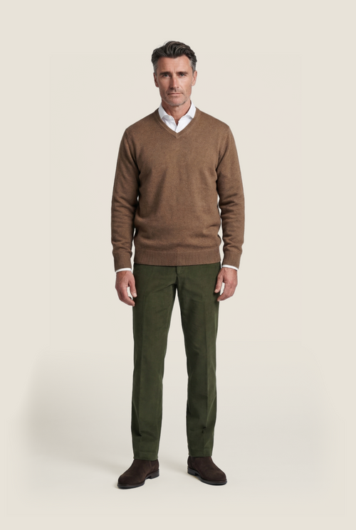 Baumwollpullover mit V-Ausschnitt | Braun