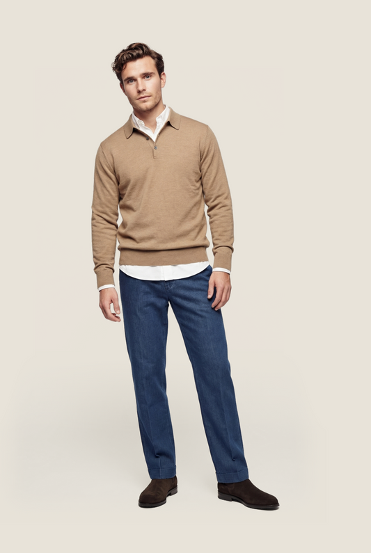 Pullover polo merino wool | Brown