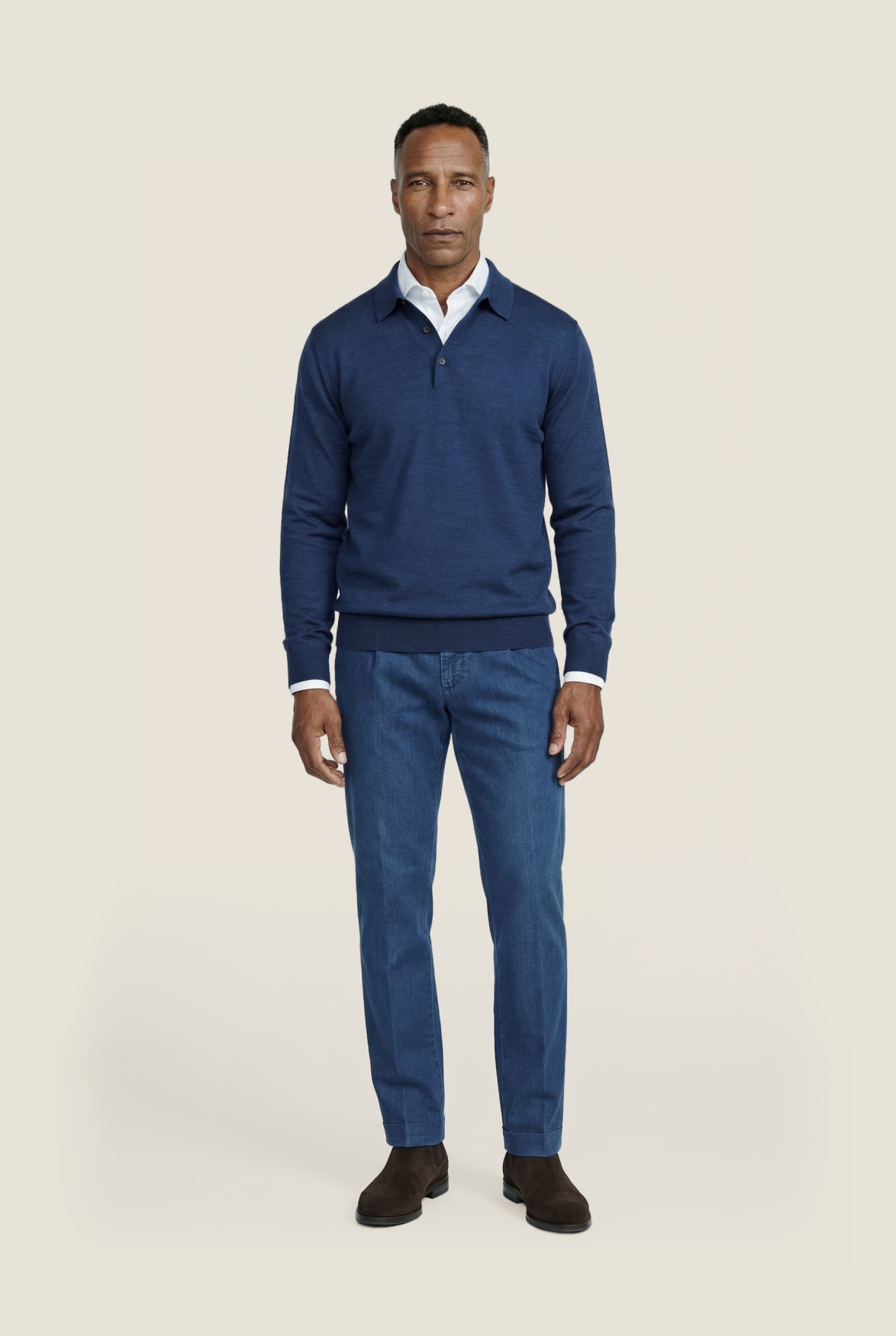 Polo-Pullover aus Merinowolle | Blau