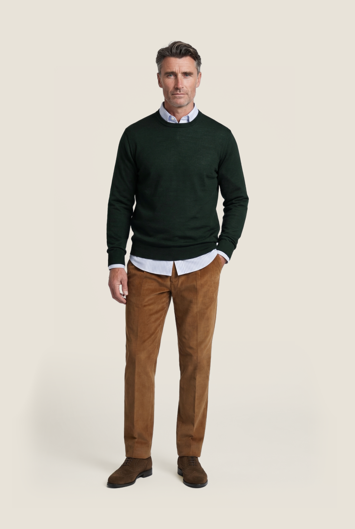 Merino wool round neck sweater | Green