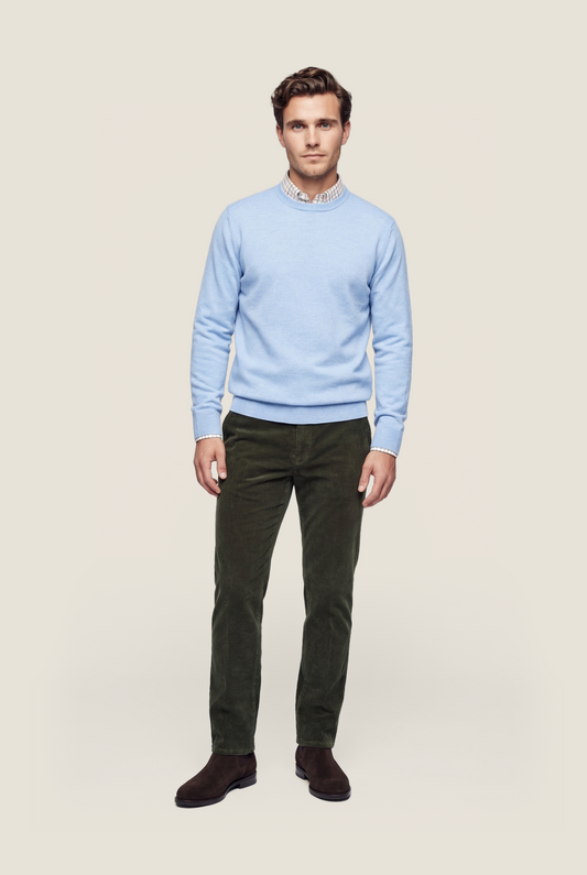 Merino Ronde Hals Pullover | Licht Blauw