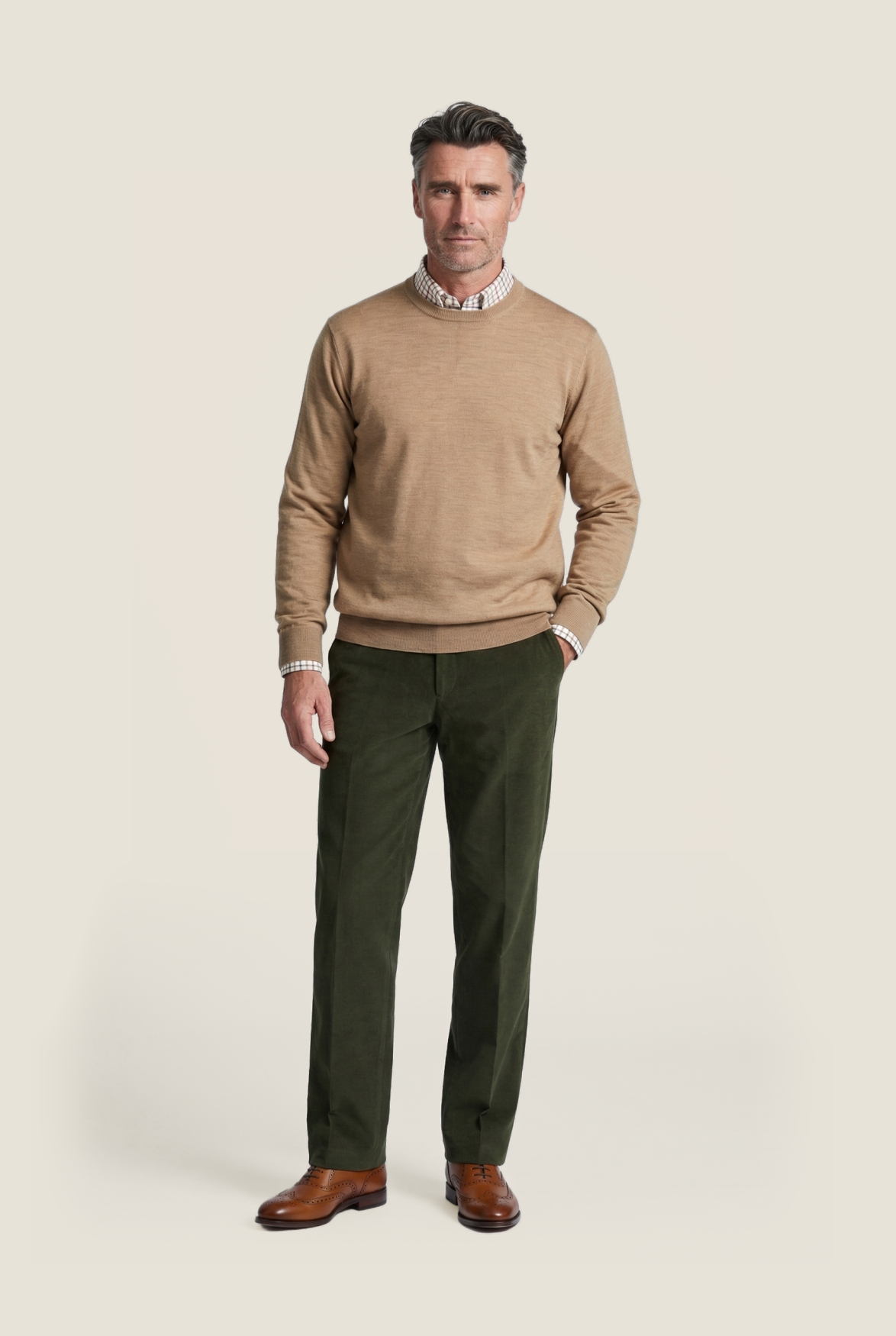 Merino wool round neck sweater | Brown
