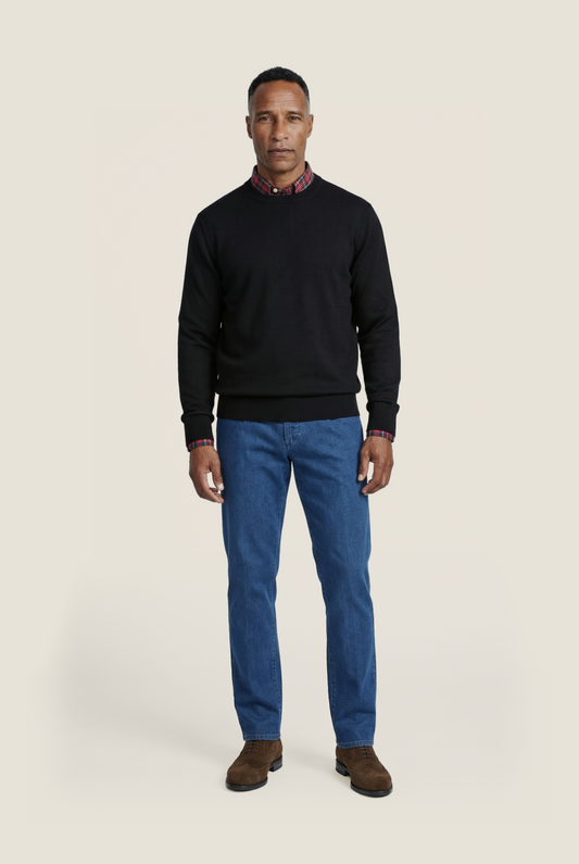 Merino Ronde Hals Pullover | Zwart