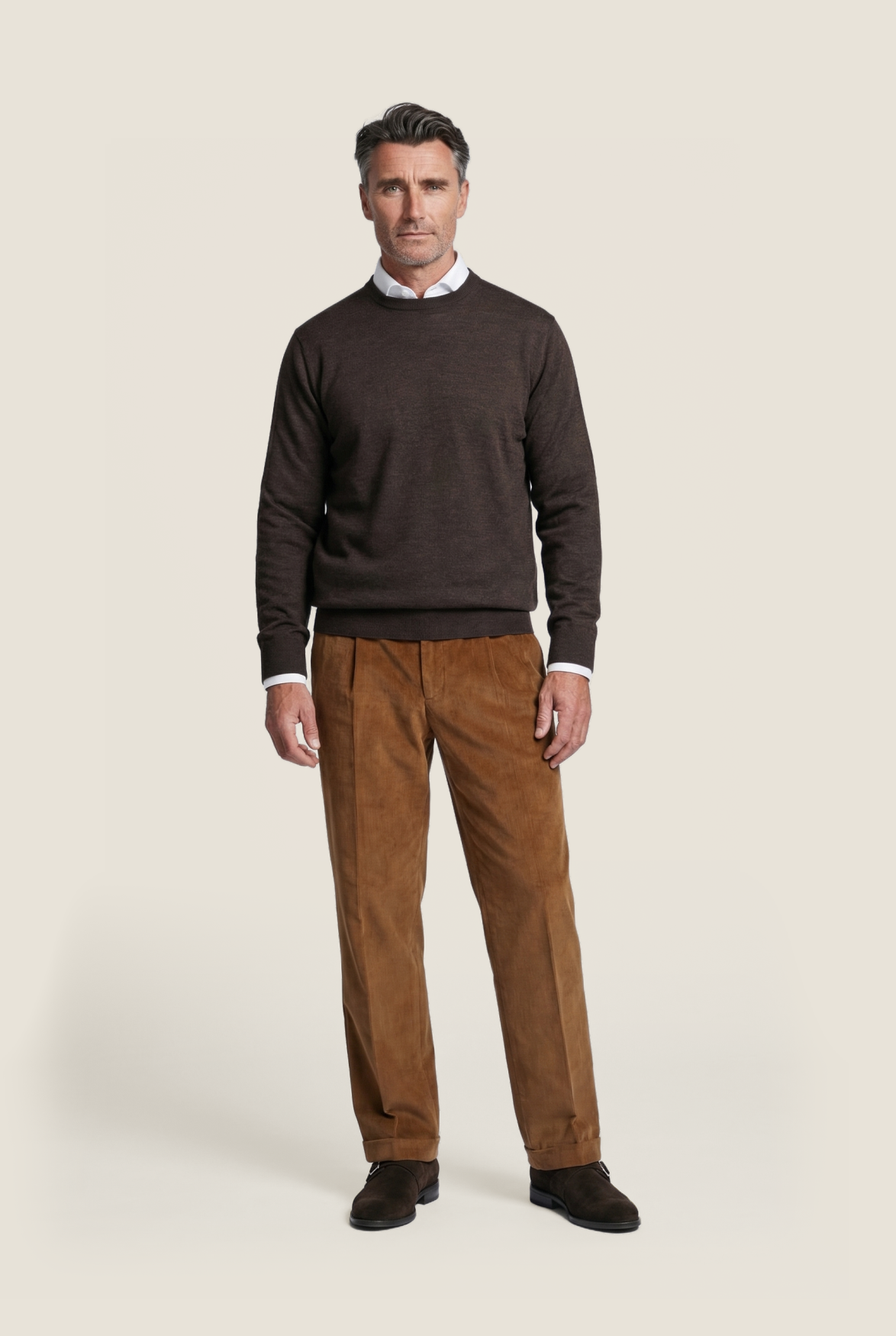 Merino wool round neck sweater | Dark Brown