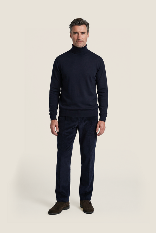 Rollkragenpullover aus Merinowolle | Marineblau