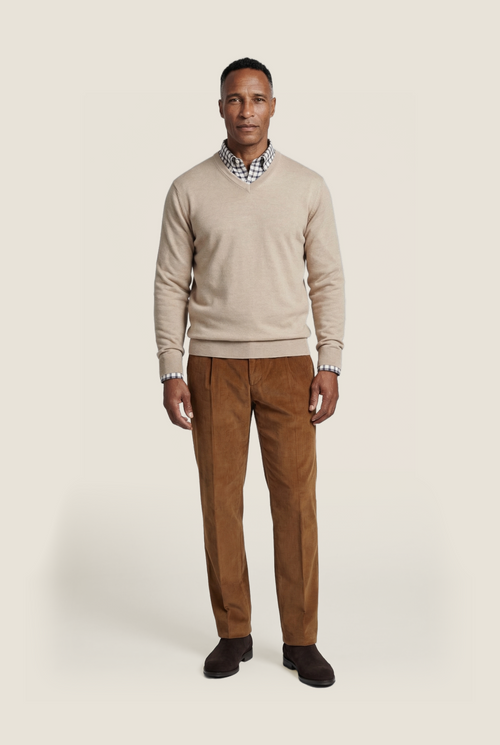 Pullover aus Merinowolle mit V-Ausschnitt | Beige