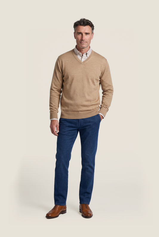 Merinowollpullover mit V-Ausschnitt | Braun