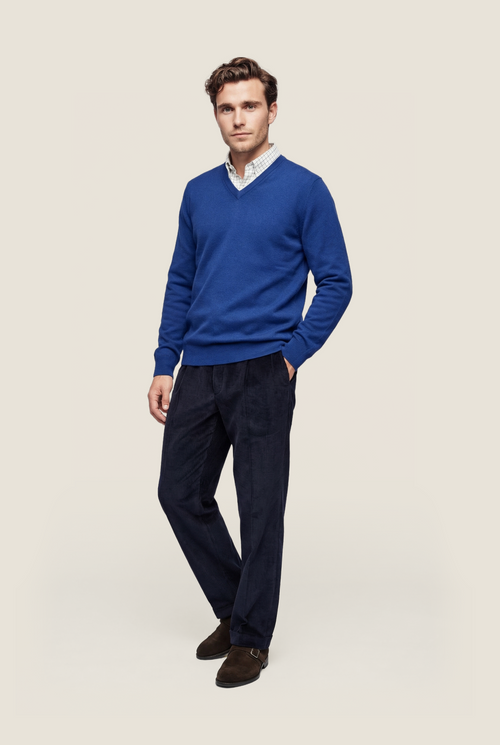 Pullover aus Merinowolle mit V-Ausschnitt | Kobalt