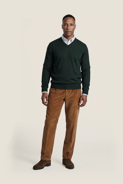 Merinowollpullover mit V-Ausschnitt | Grün
