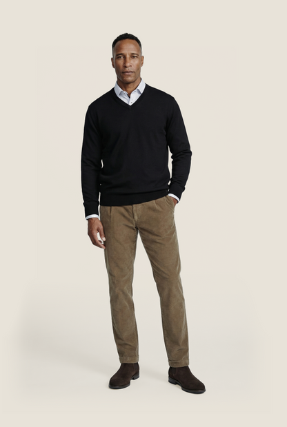Merino V-Hals Pullover | Zwart