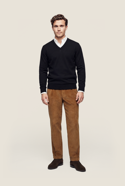 Pullover aus Merinowolle mit V-Ausschnitt | Marineblau