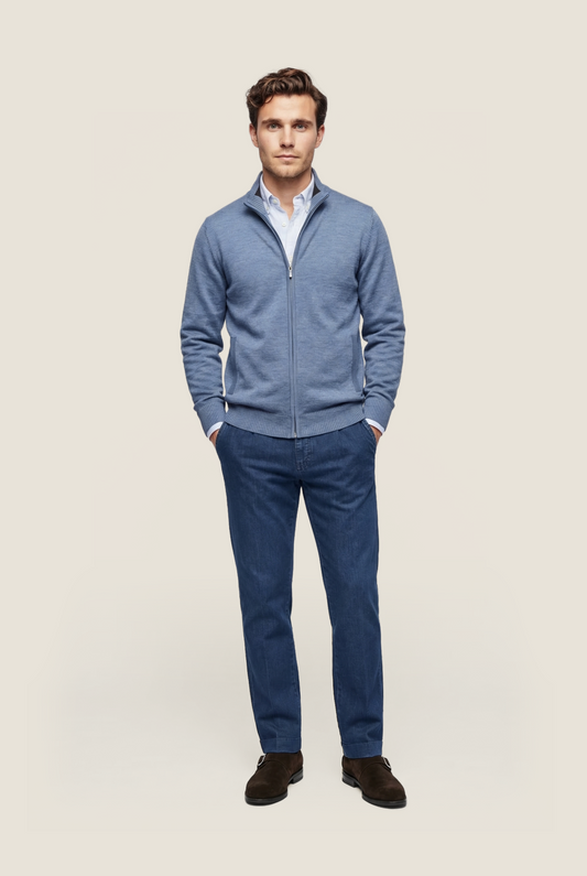 Merino Zip-Up Vest | Blue Mix