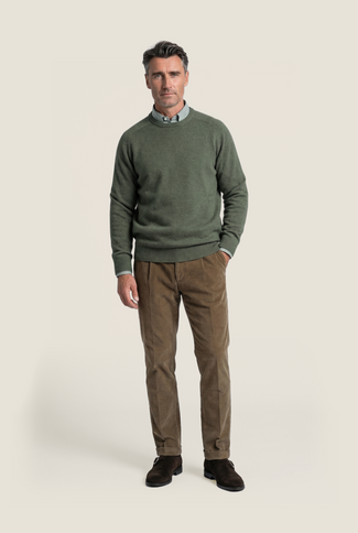 Rundhalspullover aus Lammwolle | Grün