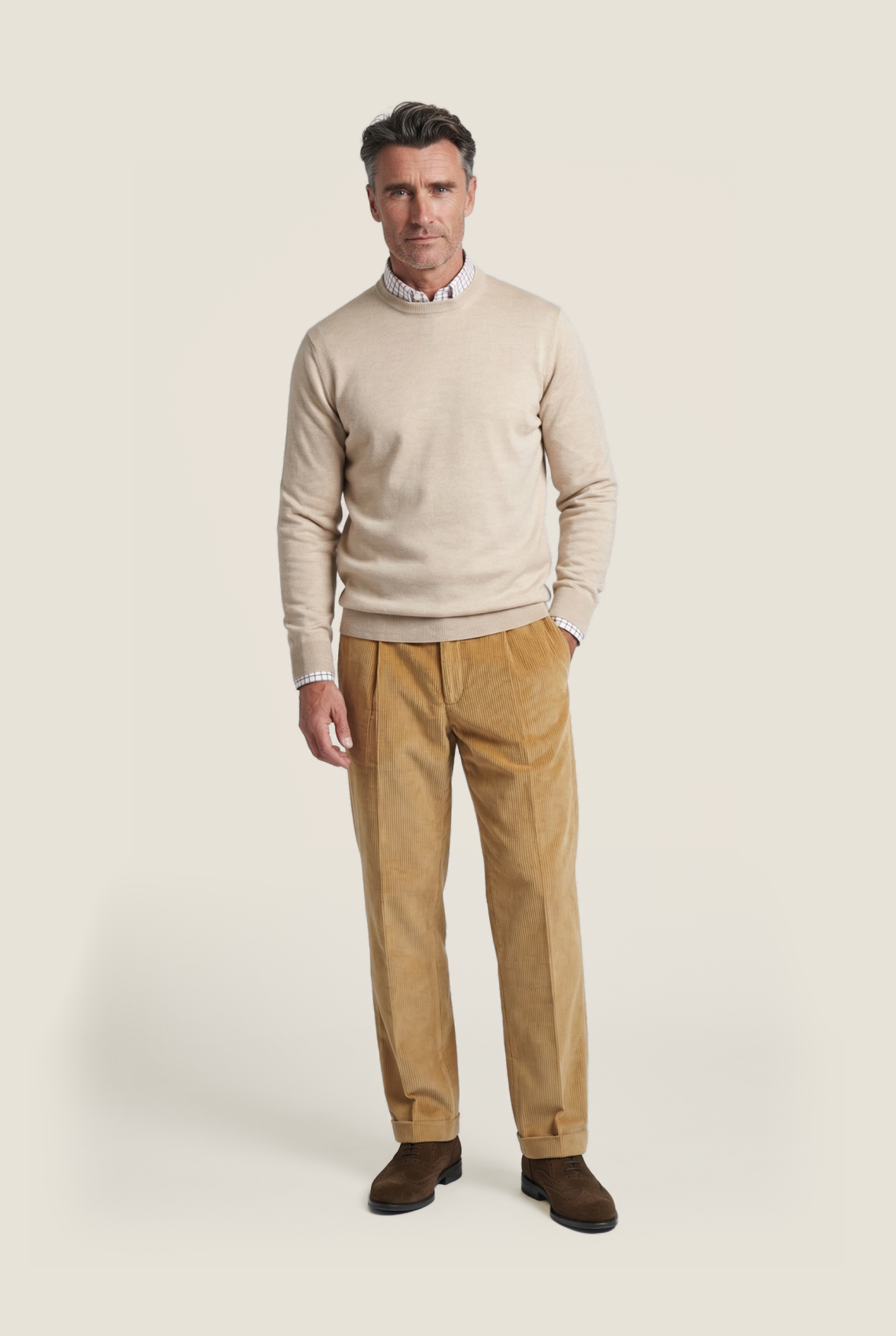 Merinowollpullover mit Rundhalsausschnitt | Beige
