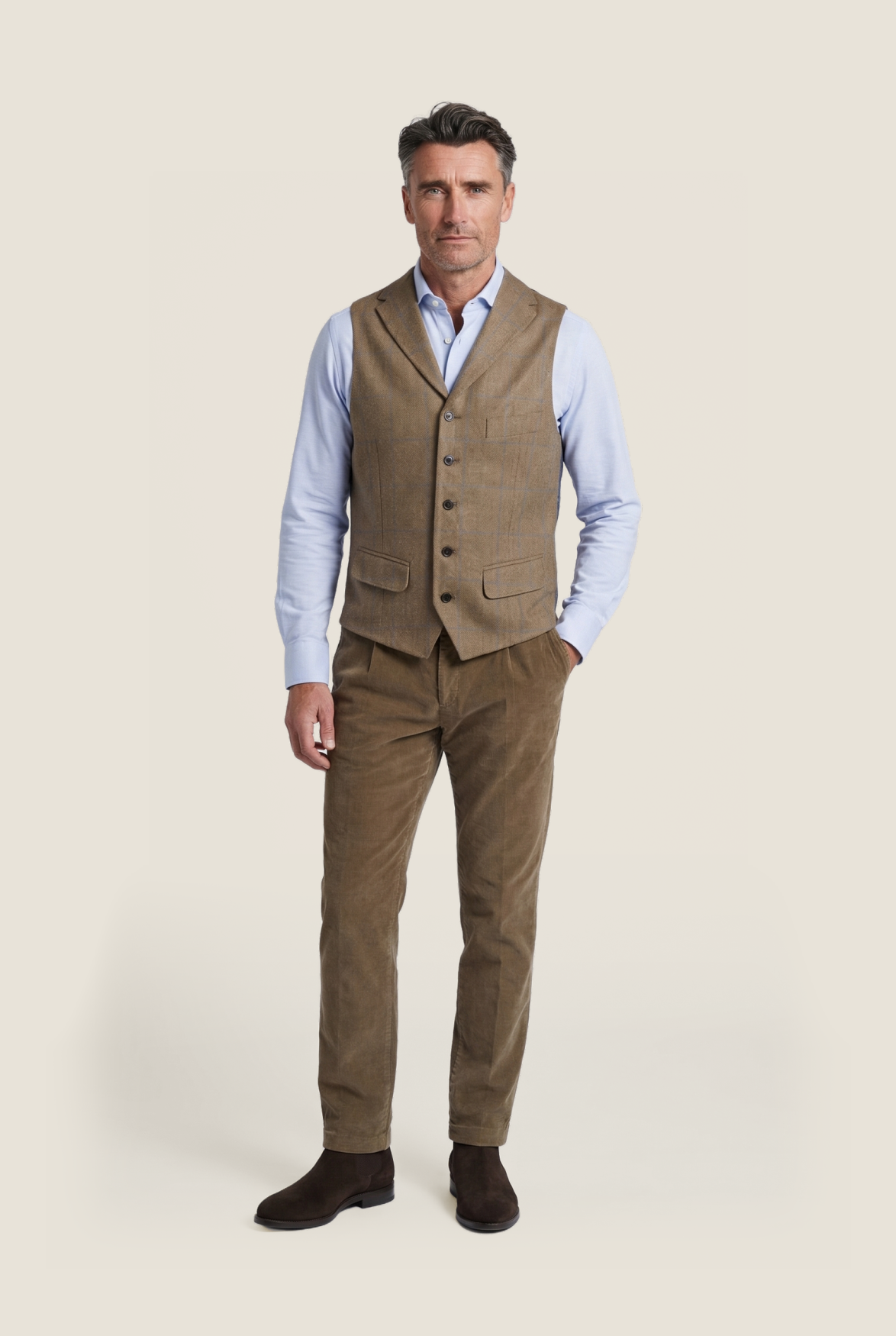 Zijden Gilet | Bruin Blauwe ruit