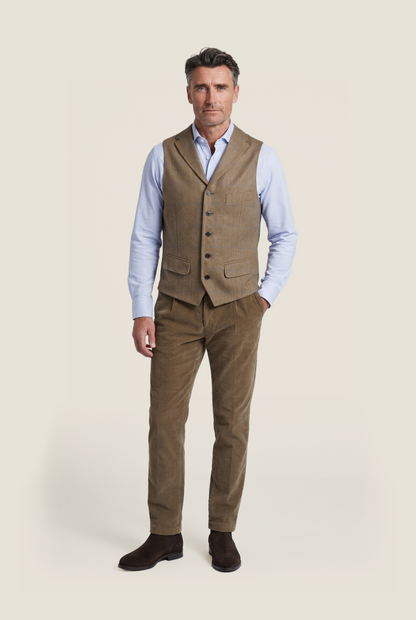 Zijden Gilet | Bruin Blauwe ruit