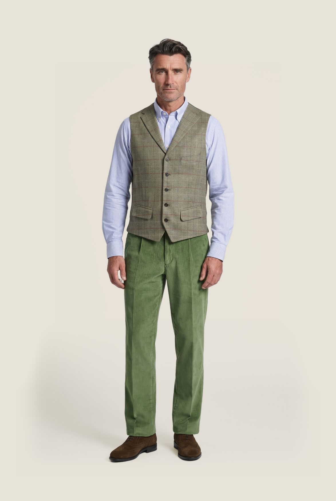Zijden Gilet | Groen Bruine ruit