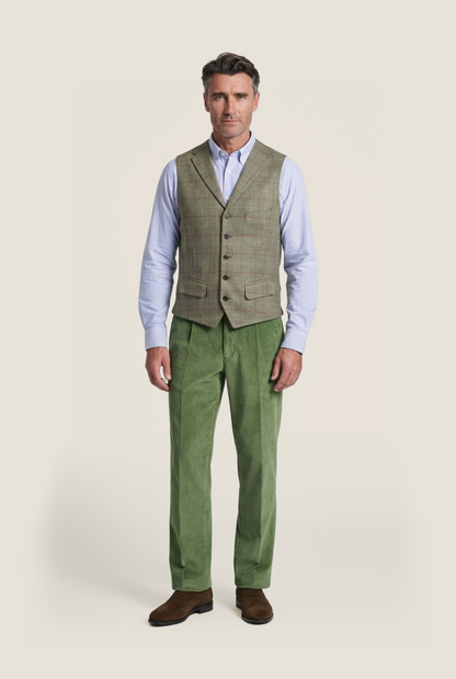 Zijden Gilet | Groen Bruine ruit