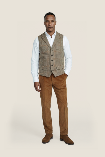 Gilet | Bruin melange herringbone