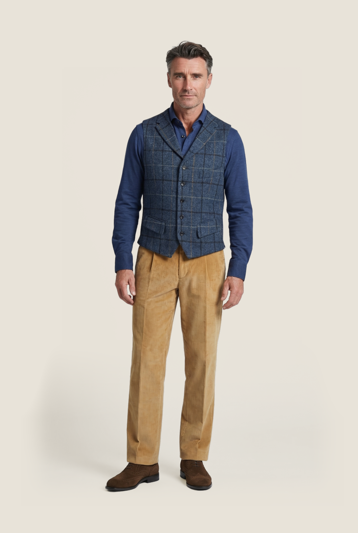 Gilet | Blauwe melange ruit